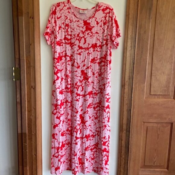 QUACKER FACTORY Floralicious Short Sleeve Red Pink Maxi Dress M - Picture 3 of 17